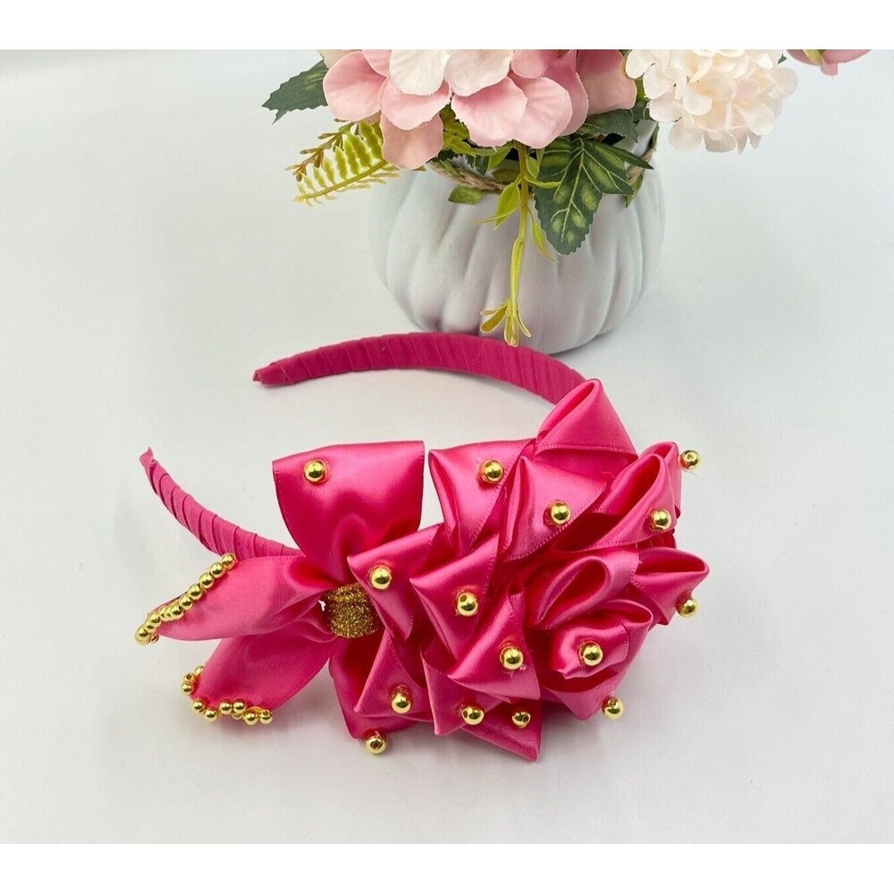 Hair Band Hand-made Hair Accessories For Girls Pink 4 in Wide